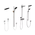 Modern Shower Systems Showcasing Various Designs With Overhead And Handheld Sprayers 3d model