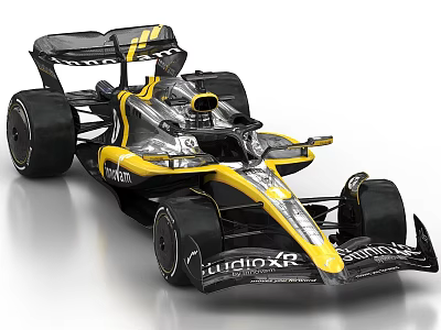 Yellow And Black Formula 1 Racing Car With Aerodynamic Design And Sponsor Logos 3d model