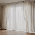 Elegant Beige Pleated Curtains With White Sheer Panels For Indoor Window Decor