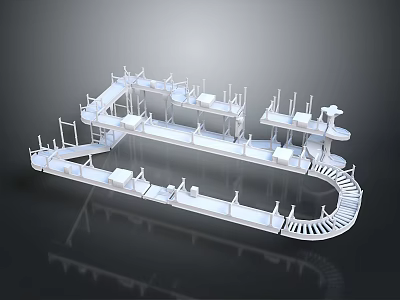 Sturdy White Equipment Display Rack With Multi Tier Shelves And Platforms 3d model