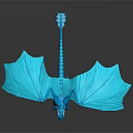 Shiny Blue Dragon Fantasy Creature 3D Model With Wings And Horns On Dark Background