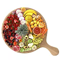 Assorted Fresh Fruits On Wooden Platter With Pineapple And Blood Oranges