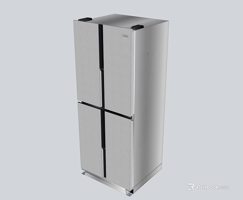 Modern Sleek Silver Stainless Steel Refrigerator Freezer With Double Door Design 3d model 