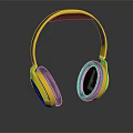 Yellow Over Ear Headphones With Black Ear Cushions Headband L Label And Reflection