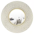 Round Gold Radiant Openwork Design Mirror Reflecting Bedroom Bed Nightstand And Decor