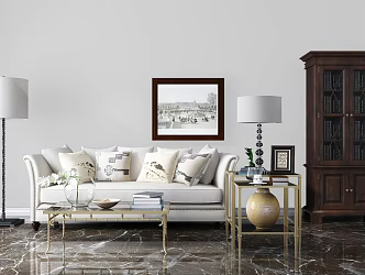 American double sofa coffee table combination 3d model