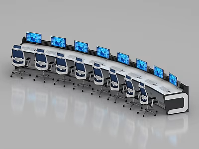 Modern Control Room Setup With Multiple Screens Control Desk And Ergonomic Chairs 3d model