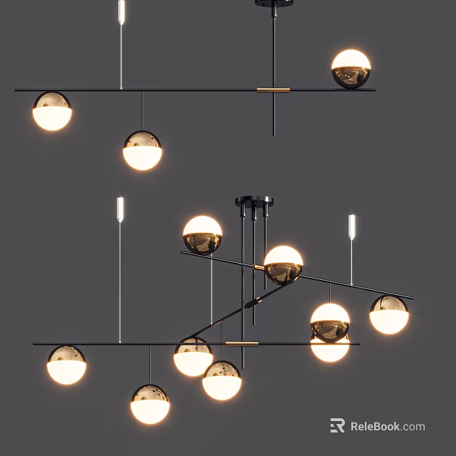 Modern Sphere Chandelier with Metal Structure and Multiple Illuminated Light Bulbs 3d model