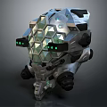 Futuristic 3D Mechanical Model With Hexagonal Design Green Lights And Metallic Support Base 3d model