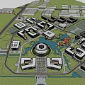 Modern School Building with Circular Design Greenery and Paved Pathway Under Blue Sky