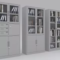 Gray Display Shelves with Glass Doors Books Decorations and Drawers for Office Storage