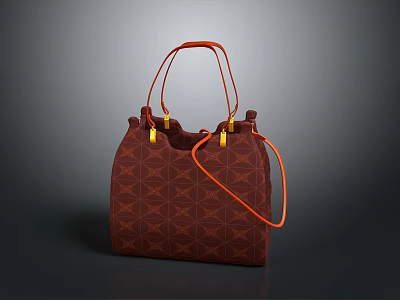 Stylish Brown Handbag With Geometric Pattern And Orange Handles For Daily Essentials 3d model