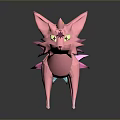 Game Movie Character Pink Fox Low Poly Design Colorful Tail Yellow Pink Purple