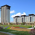 Modern Residential Area With High Rise Low Rise Buildings Garden Lawn People Activities Blue Sky
