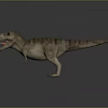 Tyrannosaurus Rex 3D Model With Open Mouth Striped Skin Standing Pose Gray Background