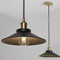 Industrial Style Pendant Light With Black Metal Shade Gold Accents And Clear Glass Bulb