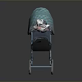 Baby Stroller Design With Blue Frame Green Plaid Canopy And Gray Seat