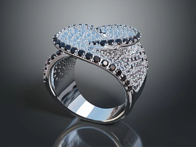 Fashionable Silver Ring With Unique Twisted Design And Sparkling Gems Inlaid 3d model