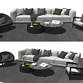 Modern Sofa And Marble Coffee Table Set With Patterned Cushions And Accent Chairs 3d model