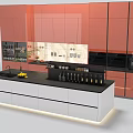 Modern Kitchen Interior With Red Cabinets And White Island Counter 3d model
