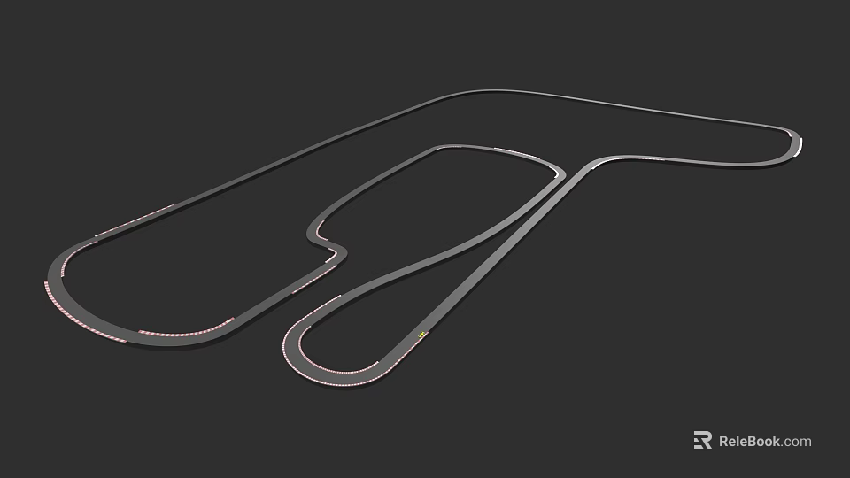Car Race Track Layout With Winding Curves And Gray Surface On Black Background 3d model 