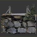 Wooden Bridge Model With Railing Over Rock Cliffs Small Tree And Creek 3d model