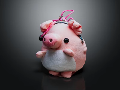 Cute Pink Pig Plush Toy With Soft Body And Pink Lanyard Design 3d model