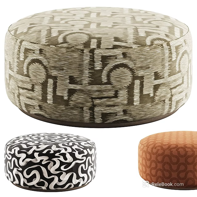 Fashionable Patterned Round Fabric Sofa Stools For Modern Home Living Room Furniture Decoration 3d model 