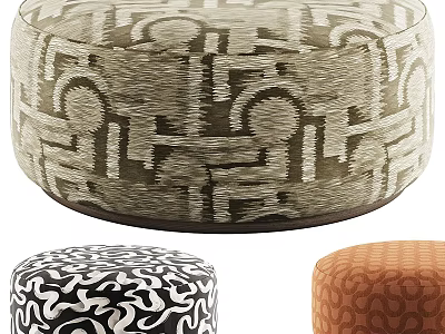 Fashionable Patterned Round Fabric Sofa Stools For Modern Home Living Room Furniture Decoration 3d model