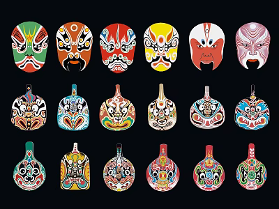 Colorful Traditional Chinese Peking Opera Masks As Wall Decor Art Pieces 3d model