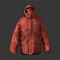 Stylish Red Hooded Down Jacket With Warm Puffer Design And Practical Pockets 3d model