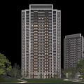 Modern High Rise Residential Buildings with Exterior Design and Green Surroundings