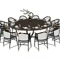 Round Dining Table Set With Matching Chairs Tableware And Vase Decoration 3d model