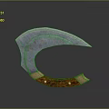 Curved Metal Blade Weapon With Wooden Handle And Brass Rivets Sharp Edge 3d model