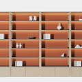 Modern Decorative Cabinet With Orange Shelves Light Wood Frame And Display Items