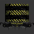 Black Cylindrical Commercial Equipment With Yellow Diagonal Stripes And Warning Signs On Circular Base