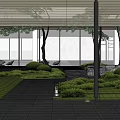 Modern Outdoor Courtyard With Lush Greenery Trees Stone Path And Seating
