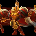 Royal Warrior In Golden Armor With Crown Red Accents White Cape And Black Base