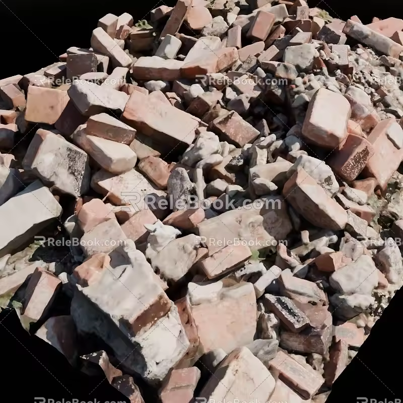 A pile of old bricks mixed brick pile heap 3d model