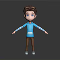 3D Cartoon Boy Character Wearing Blue Hoodie Brown Pants And White Shoes With Arms Outstretched