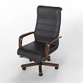 Four Black Leather Leisure Chairs With Wooden Arms And Legs And One Wheeled Design