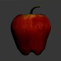Fresh Red Apple With Shiny Surface And Green Stem On Gray Background