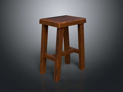Solid Wood Square Seat Stool With Simple Four Leg Structure For Home Decor 3d model