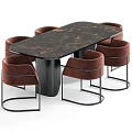 Modern Rectangular Marble Dining Table and Upholstered Chair Set with Brass Metal Legs 3d model