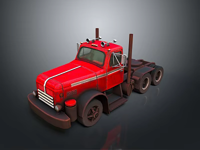 Red Vintage Classic Truck With Wooden Stakes For Heavy Duty Transportation 3d model