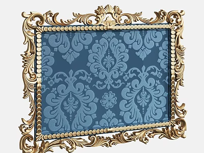 Ornate Golden Picture Frame With Intricate Blue Floral Pattern Background 3d model