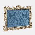 Ornate Golden Picture Frame With Intricate Blue Floral Pattern Background