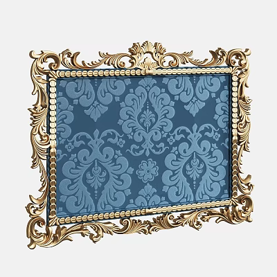 Ornate Golden Picture Frame With Intricate Blue Floral Pattern Background 3d model