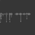 Various Styles of Golden Faucets Neatly Displayed on White Shelves