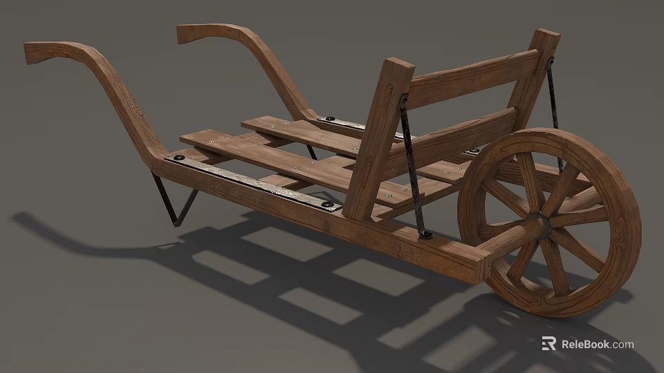 Vintage Wooden Horse Carriage Design With Spoked Wheels And Wooden Planks Structure 3d model 